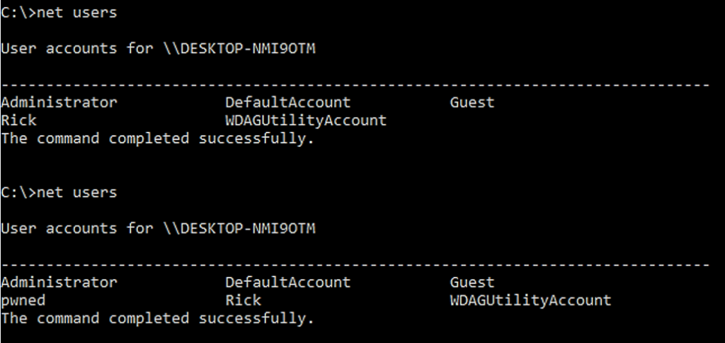 Command prompt output illustrating admin user creation