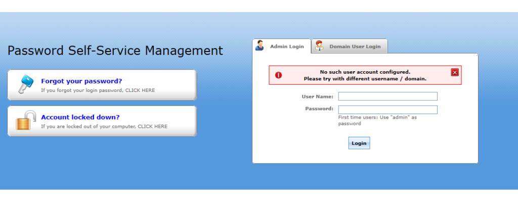 Error message for an incorrect username