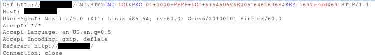 HTTP request containing the CMD string