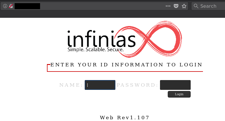 Infinias web UI login page
