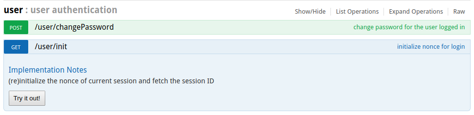 Screenshot of the user init request showing the returned nonce